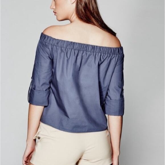 Marciano Maddie Poplin Off the Shoulder 100% Cotton Blue top Sz M - Picture 2 of 10